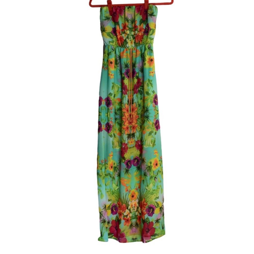 SNAP Tropical Strapless Multi Coloured Floral Maxi Dress. Size S